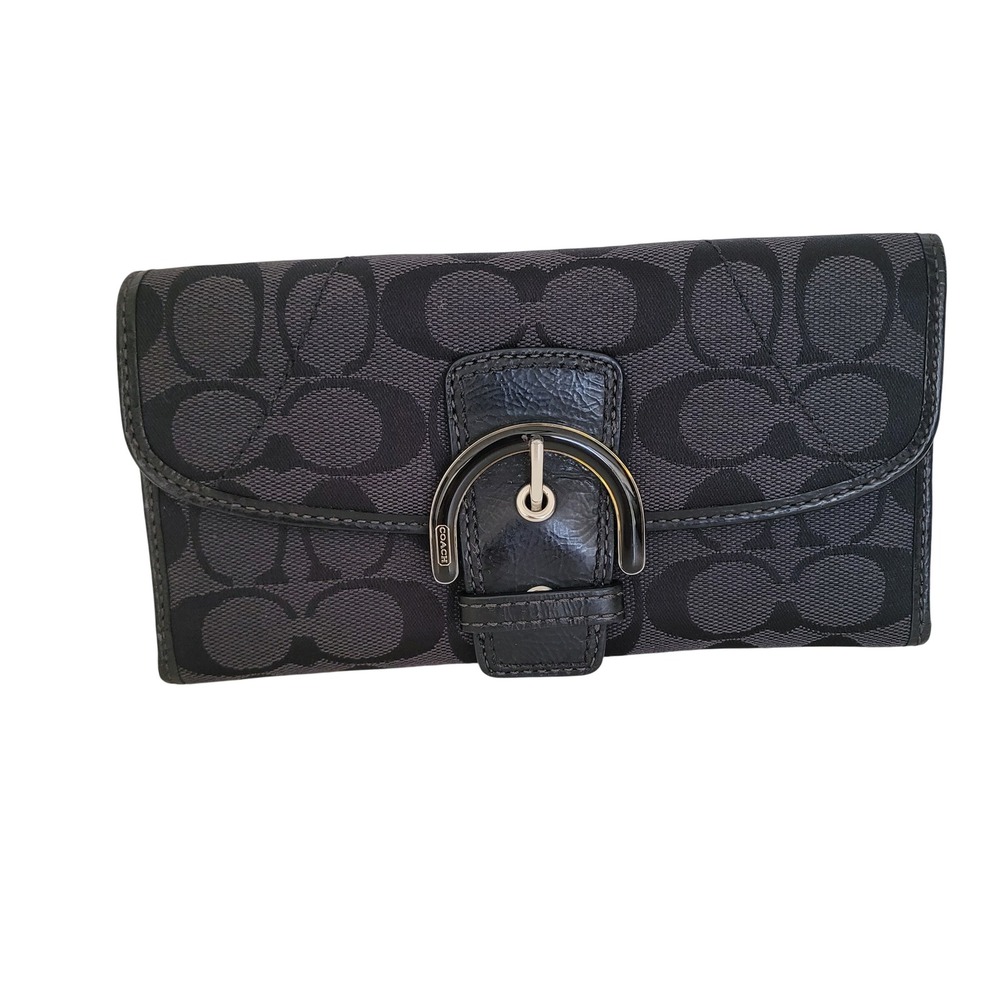 Coach Signature C Buckle Slim Envelope Wallet Black Gray Jacquard
